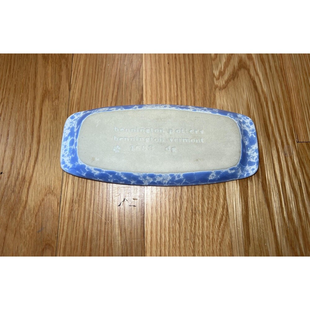 Bennington Potters Stoneware Butter Dish Blue Spongeware 1683 Vermont USA - Picture 6 of 8
